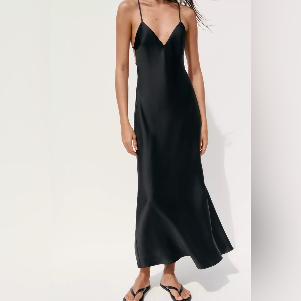 Zara Black Satin Slip Summer Dress